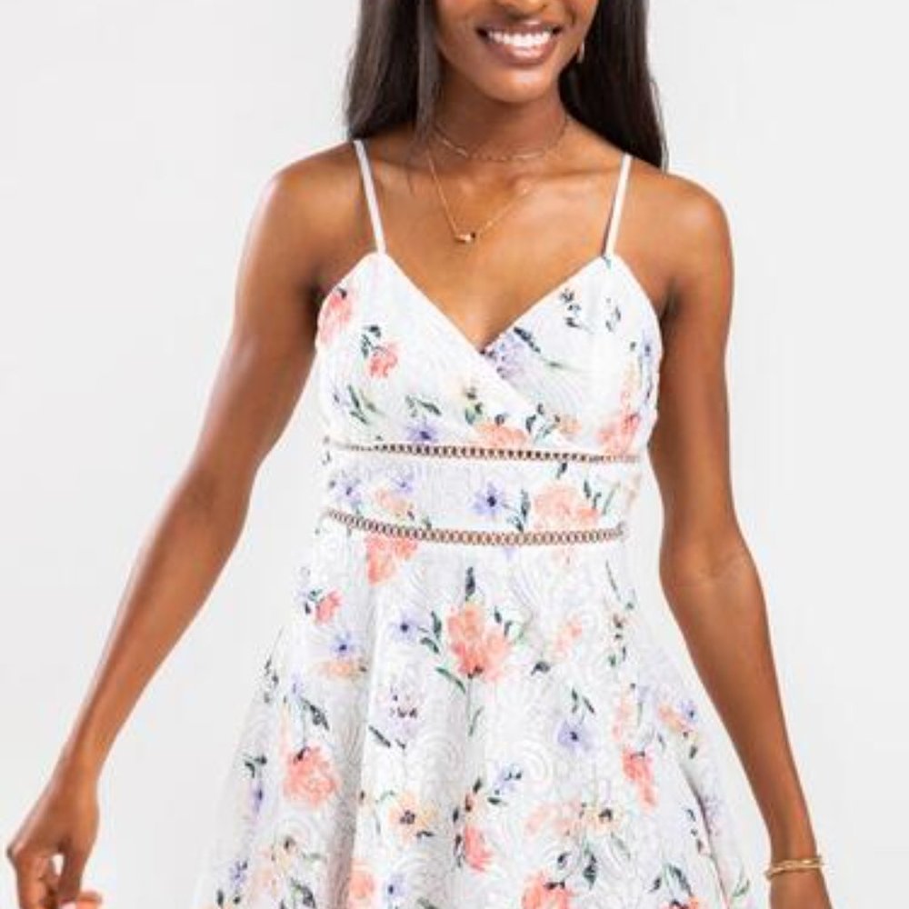 Megan Floral Ladder Trim Dress